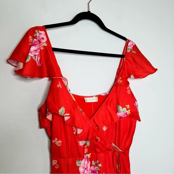 NWT Altar’d State Red Floral Faux Wrap Midi Dress - Picture 4 of 10